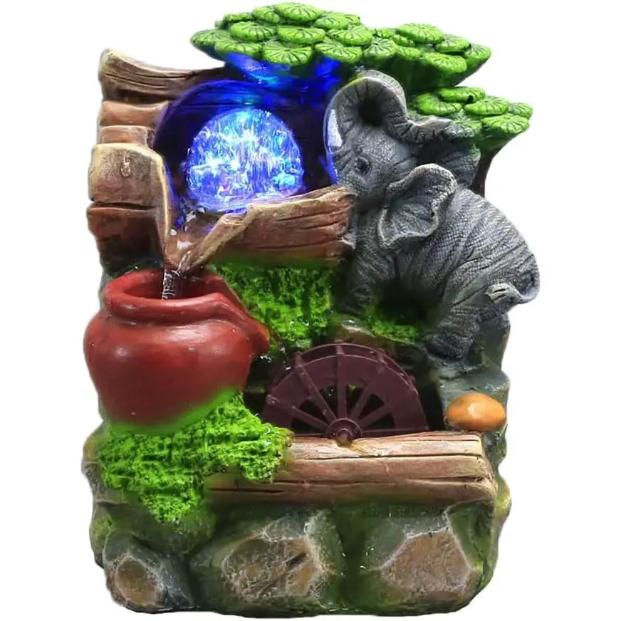 Tabletop Fountain Indoor Small Rockery Desktop Mountain Cascading Waterfalls with Rolling Ball Waterwheel for  and Decoration