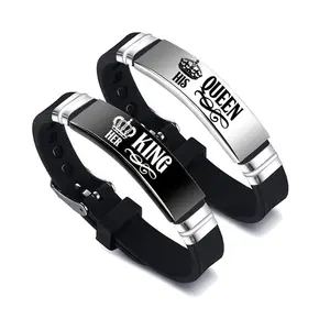 2PCS QUEEN KING Crown Couple style Adjustable Personalized Silicone Bracelet