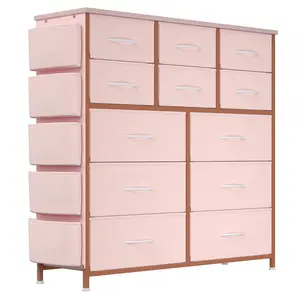 Pink Dresser for Bedroom Cloth Storage Tower with 12 Drawers 12 Drawers Storage Tower Chest of Drawers with Bins Steel Frame Wood Top for Bedroom Kids Room Closet Entryway,summerwins