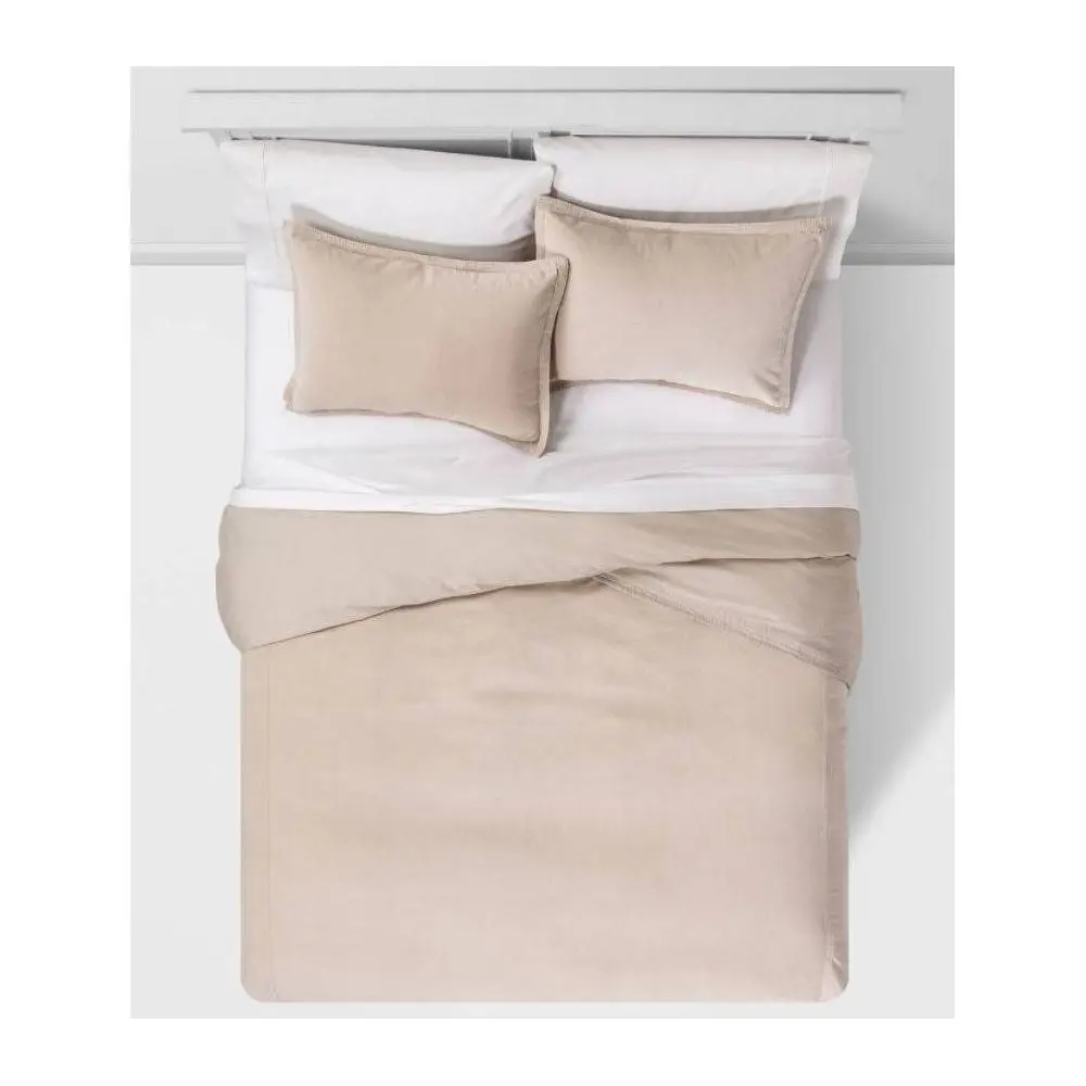 Threshold Solid Velvet Duvet & Pillow Sham Bedding Sets Collections - Double Turned Comforter for Bedroom Sleep
