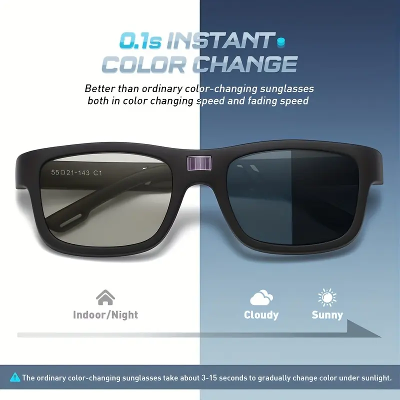 Polarized Photochromic Sports Sunglasses - UV400 Protection, Fast Color-Changing, Lightweight Durable Eyewear for Driving, Fishing
