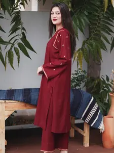 Stitched 3-Piece Embroidered Dhanak Suit Set by Sky Cashmere Stitched 3-Piece Embroidered Dhanak Suit Set by Sky Cashmere