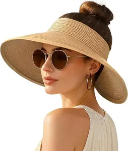 Women's Sun Visor Hat - Wide Brim Straw Beach Hat, Foldable & Floppy, Stylish Design for Beach Outings, Ideal for Women