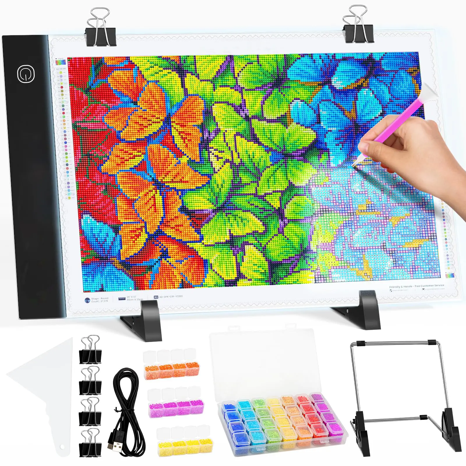 A4 LED Lightboard for Diamond Arts, USB-Powered Adjustable Brightness Tracing Tool with Accessories Set, Multi-Craft Use for Adults' DIY Needlework
