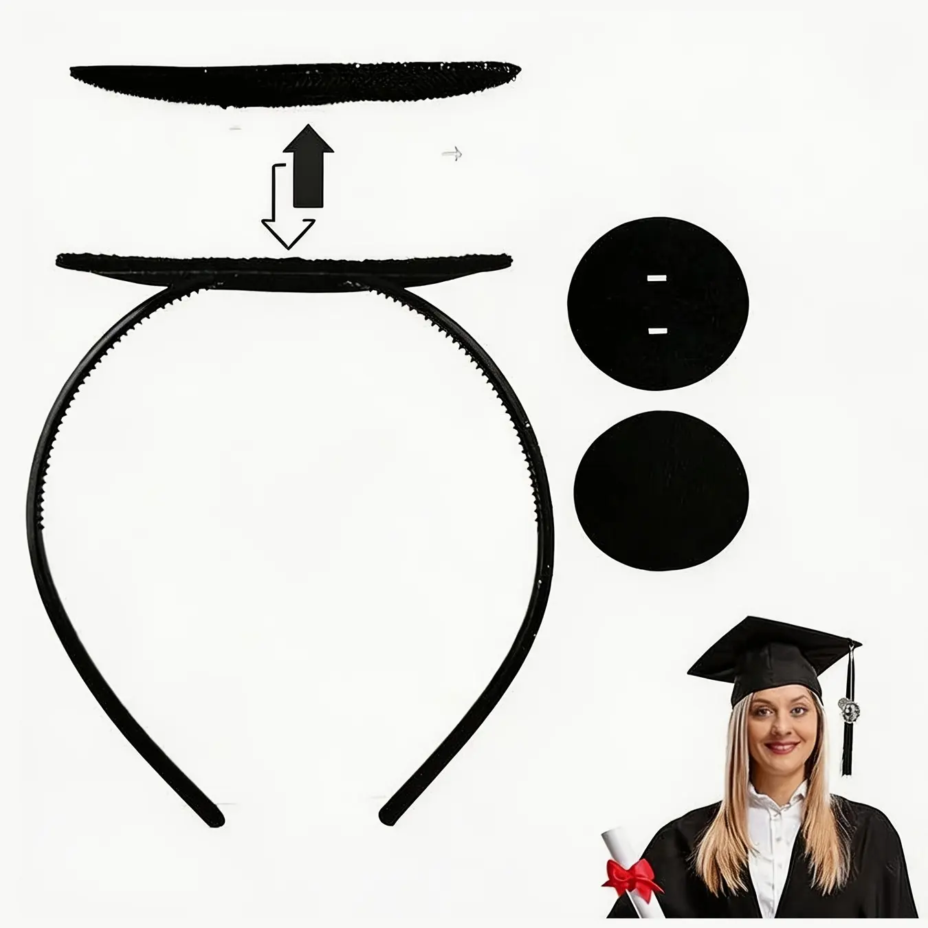 Graduation Hat Headband, Graduation Cap Headband, Grad Cap Headbands, Round, Velcro Design, Secure Anti-Fall Hair Band, Perfect for Graduates and Students, All Seasons