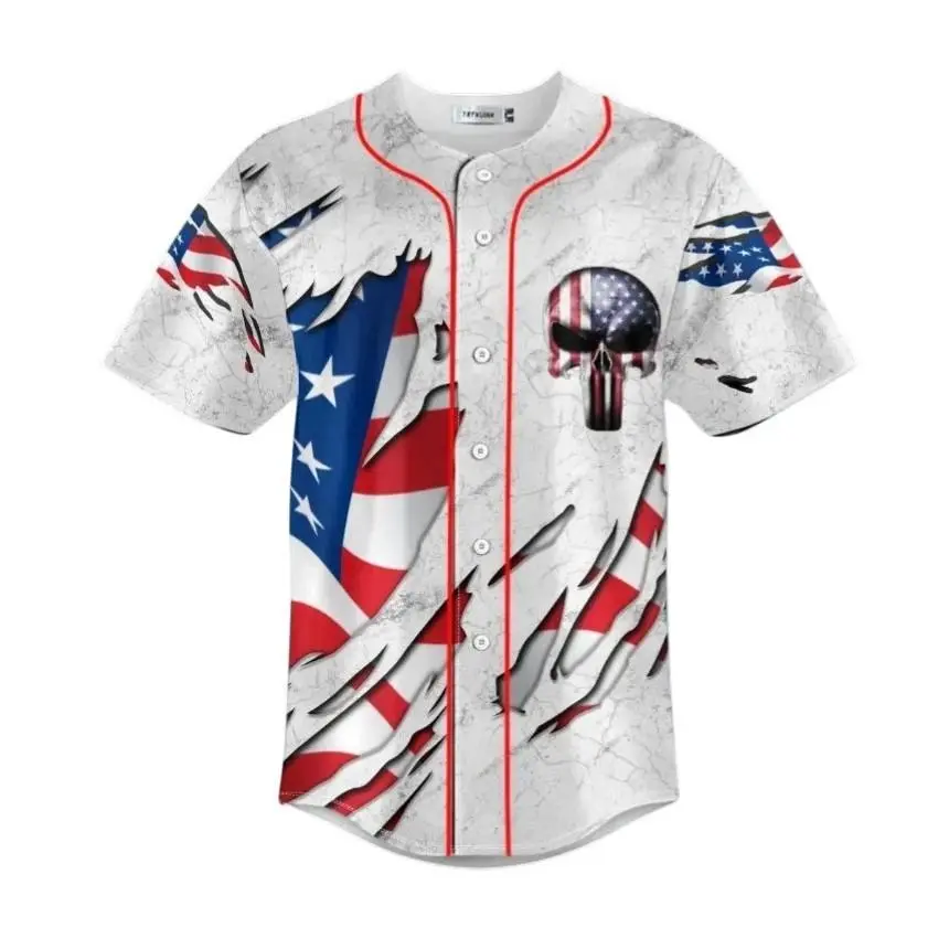 American Flag Skull Baseball Jersey