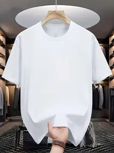 Men's Cotton T-Shirt - Machine Washable Smooth Texture Basic Tee for Gym, Training & Summer Casual Wear - Black & White, Gym Shirts, Short Sleeve Shirt, Classic Round Neck, Nontransparent Fabric