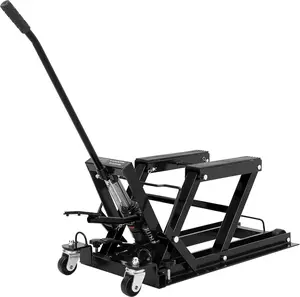 Hydraulic Motorcycle Lift Jack 1500 LBS, Heavy Duty ATV Lift Table with 4 Casters & Handle, Portable Scissor Jack Table for Motorcycle, ATV, UTV, Powersports Garage Maintenance