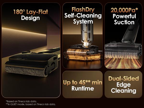 Tineco Floor ONE S6 Master Wet Dry Vacuum Cleaner, 20kPa Suction Vacuum Mop with Dual-Edge Cleaning, 45 Min Runtime (Quite Mode), 185°F Flashdry, 4inch Ultra-Slim