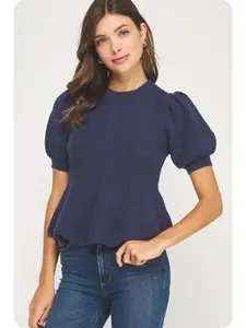 MIDNIGHT BLUE PEPLUM SWEATER