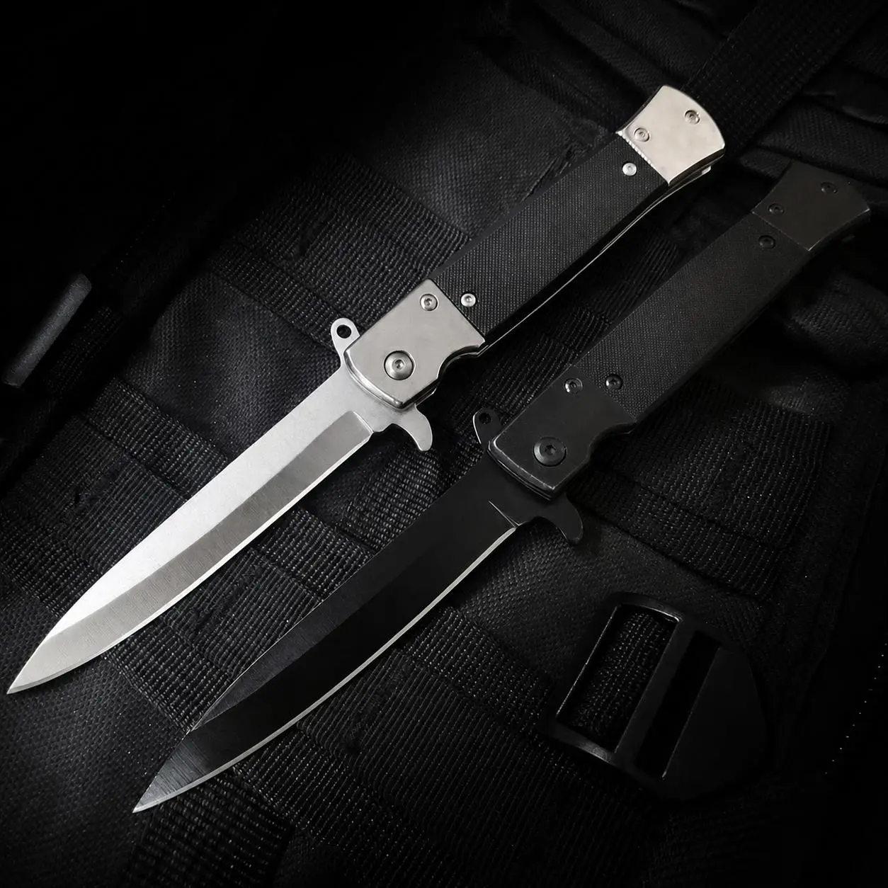 AUS-10 EDC Folding Pocket Knife with Clip & Glass Breaker, Flipper Liner Lock Anti-Slip Outdoor Knife for Hiking Fishing Hunting