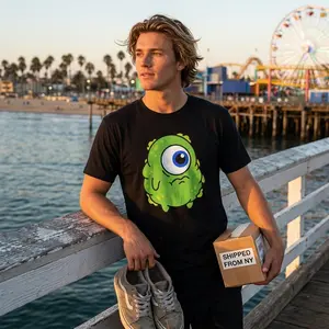 Quirky One-Eyed Green Monster Graphic Tee - Funny Cartoon Blob Aesthetic T-Shirt - Shipped from NY