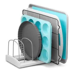 StoreMore Bakeware Rack: Non-Slip Kitchen Organizer with Multi-Compartments for Cabinet & Pantry Storage