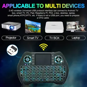 Backlit Mini Wireless Keyboard Touchpad Mouse Combo |   Rechargeable Li-ion Battery, Multimedia Keys, USB Charging, Compatible with Android TV Box, HTPC, PS3, Smart TV, PC, X-Box, Linux, Windows, MacOS