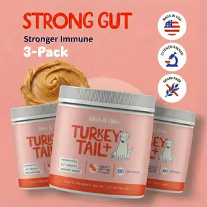 Fifth and Fido 3-Pack Turkey Tail Mushroom Blend Health Supplements, Peanut Butter Flavor Fast-Acting Sprinkle-On Dog Food Topper, Immunity Booster, Lump Support Provider