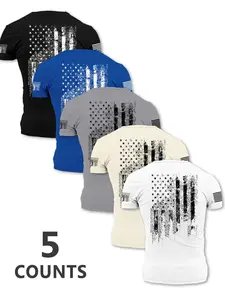 Men's Flag Print Round Neck Tee, Regular Fit Casual Short Sleeve Crew Neck T-Shirt for Summer, Fashion Men's Top for Daily Wear, Socks