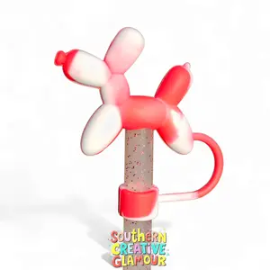 Balloon Dog 3D Silicone Straw Topper  - Red & White