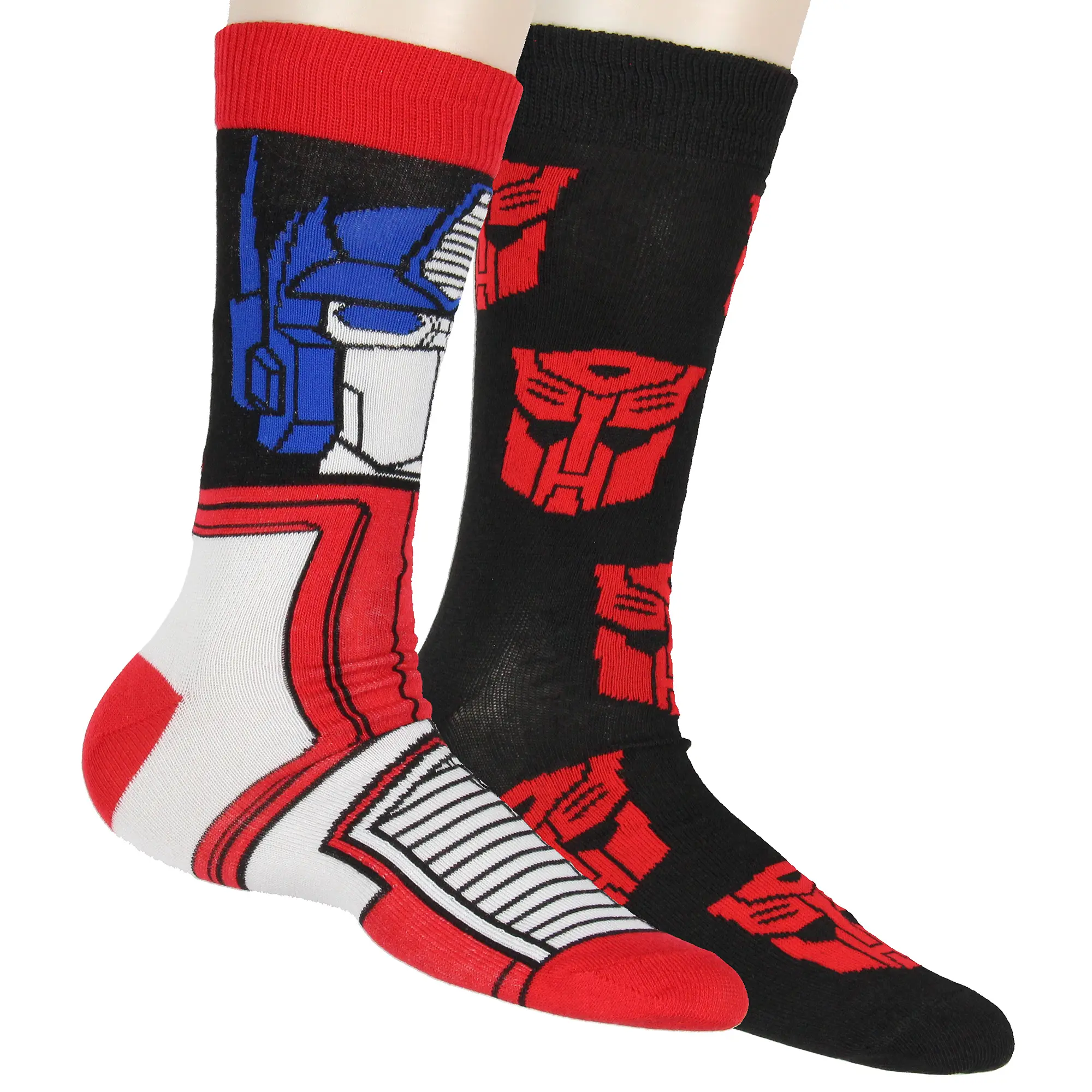 Transformers Men's Optimus Prime Autobot Logo Adult 2-Pack Mid-Calf Crew Socks Shoe Size 6-12, Spandex, Fabric, Stretchy