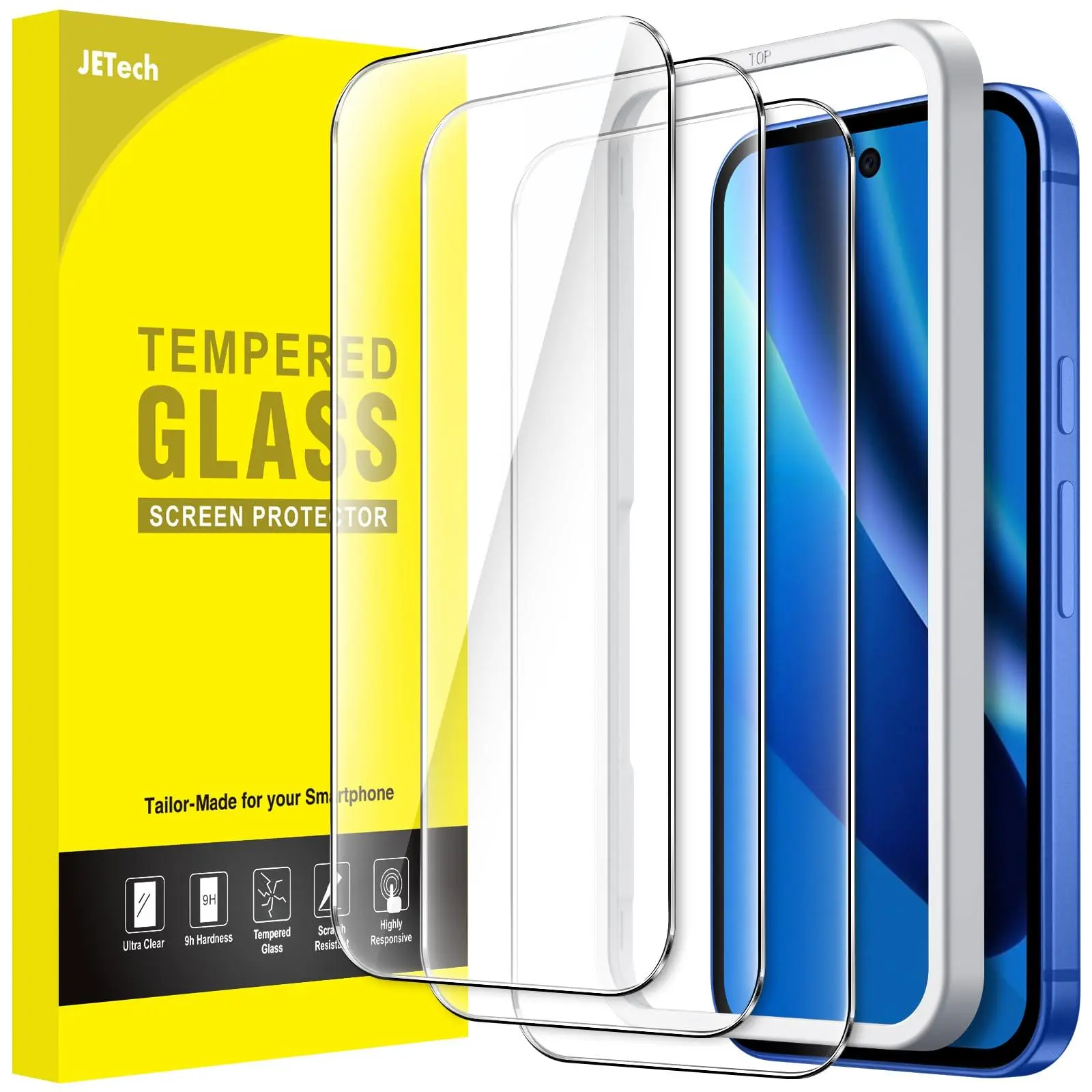 JETech 9H Tempered Glass Screen Protector for Google Pixel 10a Smartphone, 3-Pieces Mobile Phone Accessories with Easy Installation Tool, Fingerprint Resistant, Anti-Fingerprint, HD Clear, Scratch Resistant