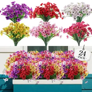 DPX-SHOP 24 Pcs Bundles Artificial Flowers Outdoor Faux Plants Shrubs Plastic Bulk for Hanging Planter Porch Window Home Wedding Fall Summer Decor Multiple Color,fall room decor, fall decorations Decorative Fruit