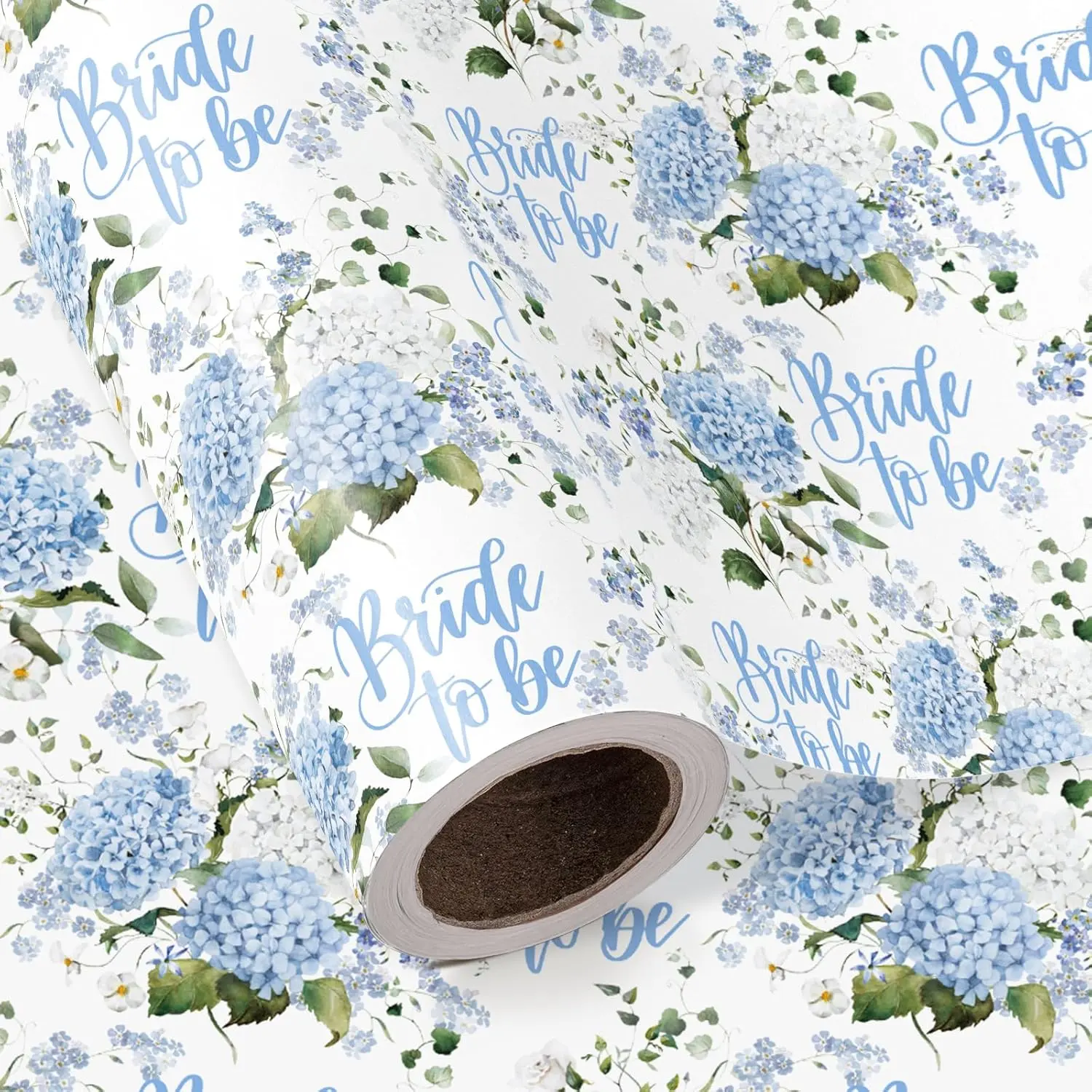 WRAPAHOLIC Wedding Wrapping Paper - Mini Roll - 17 Inch x 16.5 Feet - Bride to be and Hydrangea Floral Wrapping Paper Perfect for Wedding, Bridal Shower, Birthday, Tea Party