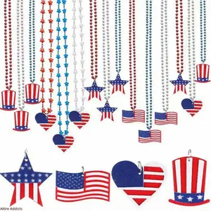 10 Pack Independence Day USA Pendant Necklace For Patriotic Party Festival Beaded Chain Celebration Decor US Design outdoorfun