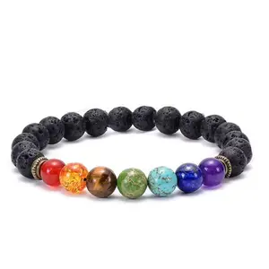 7 Chakra Lava Rock Beaded Bracelet, Natural Stone Healing Energy Bangle for Men & Women, Adjustable Braided Design