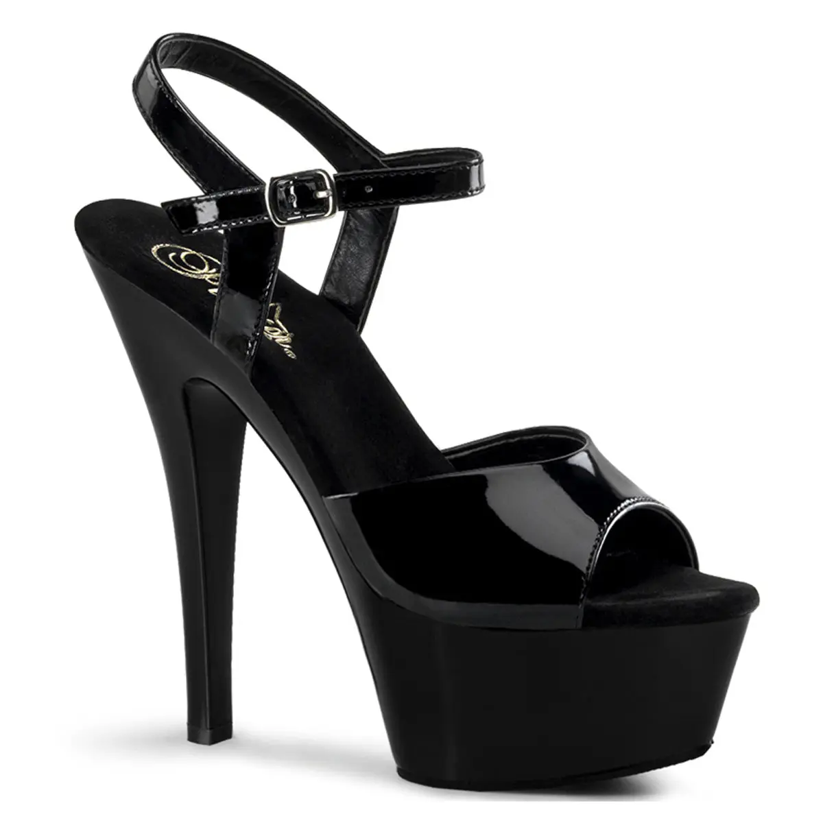 Pleaser Kiss-209 Women's Stylishly Daring Black Stiletto Platform Sandals, 6" High Heel Shoes with Ankle Strap, Peep Toe (Pleaser Heels), 6" High Heels