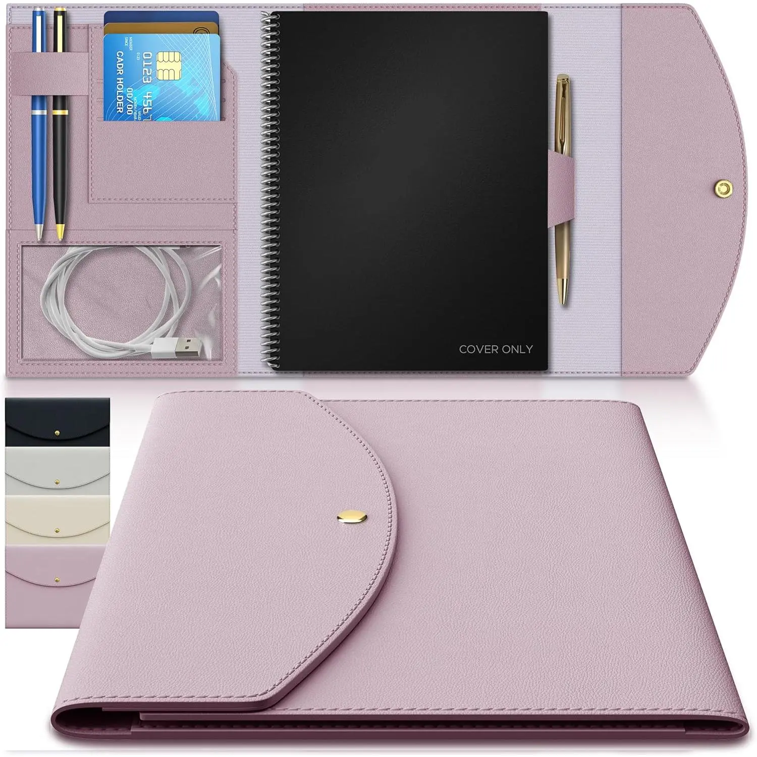 A4 book Cover for , Planner & Journal - Slim Vegan Leather Folio with Pen Loop, Card Slots & Pockets - Fits  Core, Panda, Fusion &  8.5" x 11" books