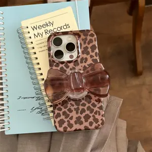 Crystal Transparent White IND | Leopard print | Autumn/Winter personality | Bowknot phone holder | Best friend gift | for iPhone 11 12 13 14 15 16 17 Pro Max