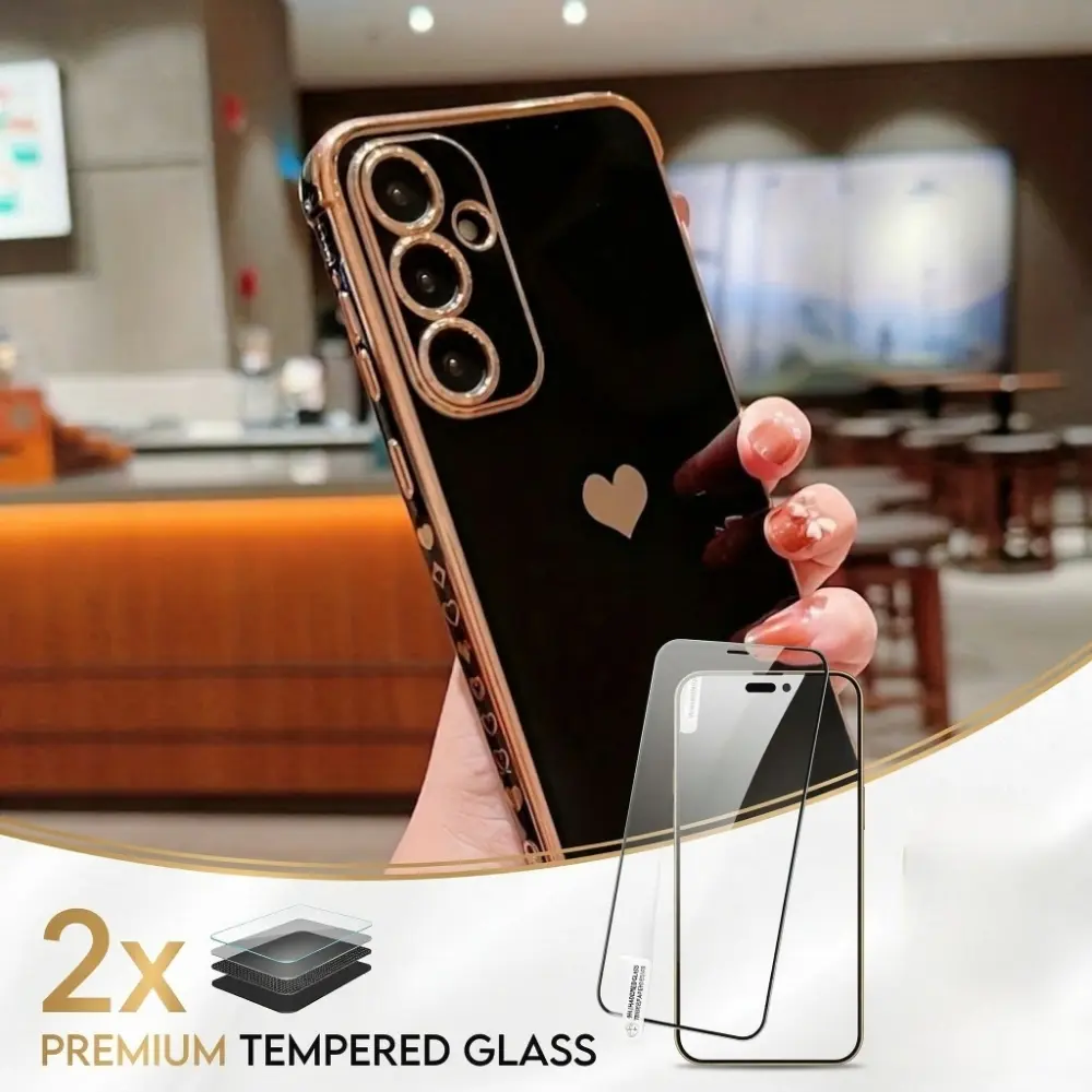 3pcs Set (1 Phone Case + 2 HD Screen Protectors), Phone Accessory - Cute Side-Plated Hearts for Samsung Galaxy A12 A13 A14 A23 A24 A33 A34 A52 A53 A54/5G Protective Soft Cover