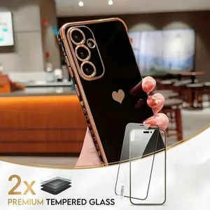 3pcs Set (1 Phone Case + 2 HD Screen Protectors)Phone Case - Cute Side-Plated Small Hearts Suitable for Samsung Phone Cases Galaxy A12 A13 A14 A15 A23 A24 A25 A33 A34 A35 A52 A53 A54 A55/5G Protective Soft Cover