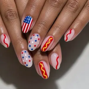 Handmade 4th of July Press-On Nails, Reusable Artificial Nail Set for Holiday Celebrations