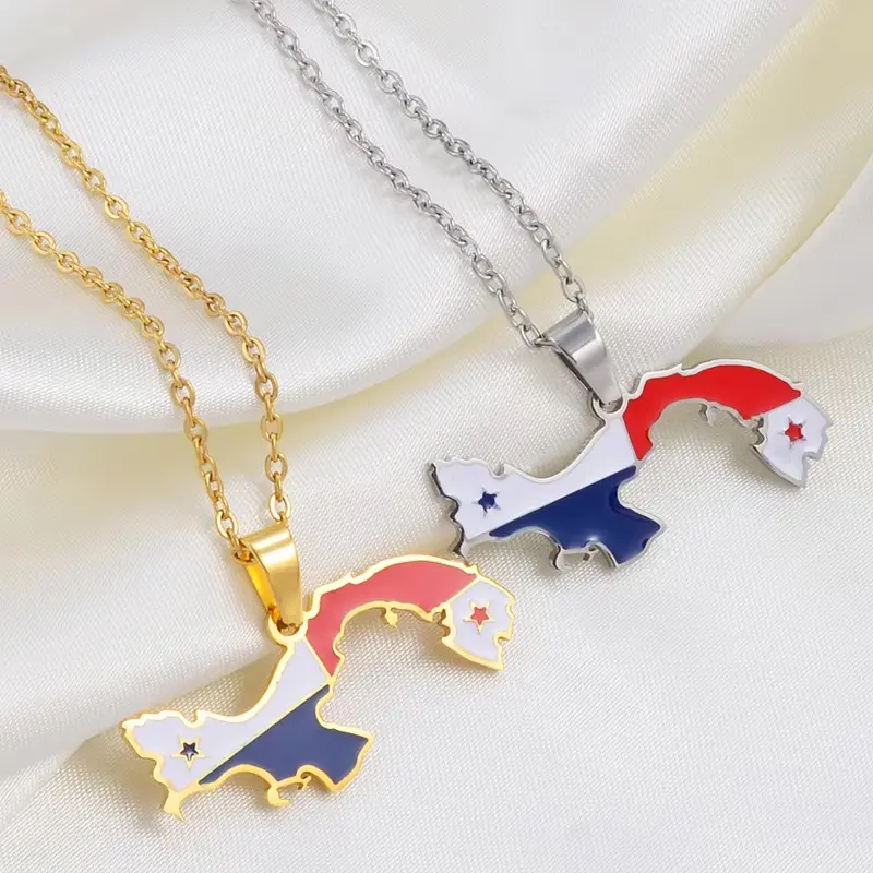 Panama map flag pendant couple necklace popular personality stainless steel jewelry couple necklace Panama map flag pendant couple necklace popular personality stainless steel jewelry couple necklace