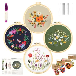 Embroidery Starter Kit with Hoop, Floral Pattern, Threads, Needles And Instructions, Embroidery Kit For Beginners & Adults, Full Range Of Stamped Kits, Christmas Gift, Black Friday Deals