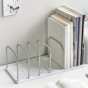 Stainless Steel + PP Desktop Shelf | Base with Adjustable Divided Vertical Small Bookstand | Modern Simple Desk Shelf for Mail and File Storage | Student Dormitory Study Desk Shelf, Desk Organizer Tidy, Work Organizer, Office Accessories
