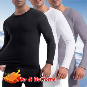 Men Long Sleeve Thermal Underwear Set Base Layer Top & Letter Tape Leggings,Men's Sleepwear Pajamas Set