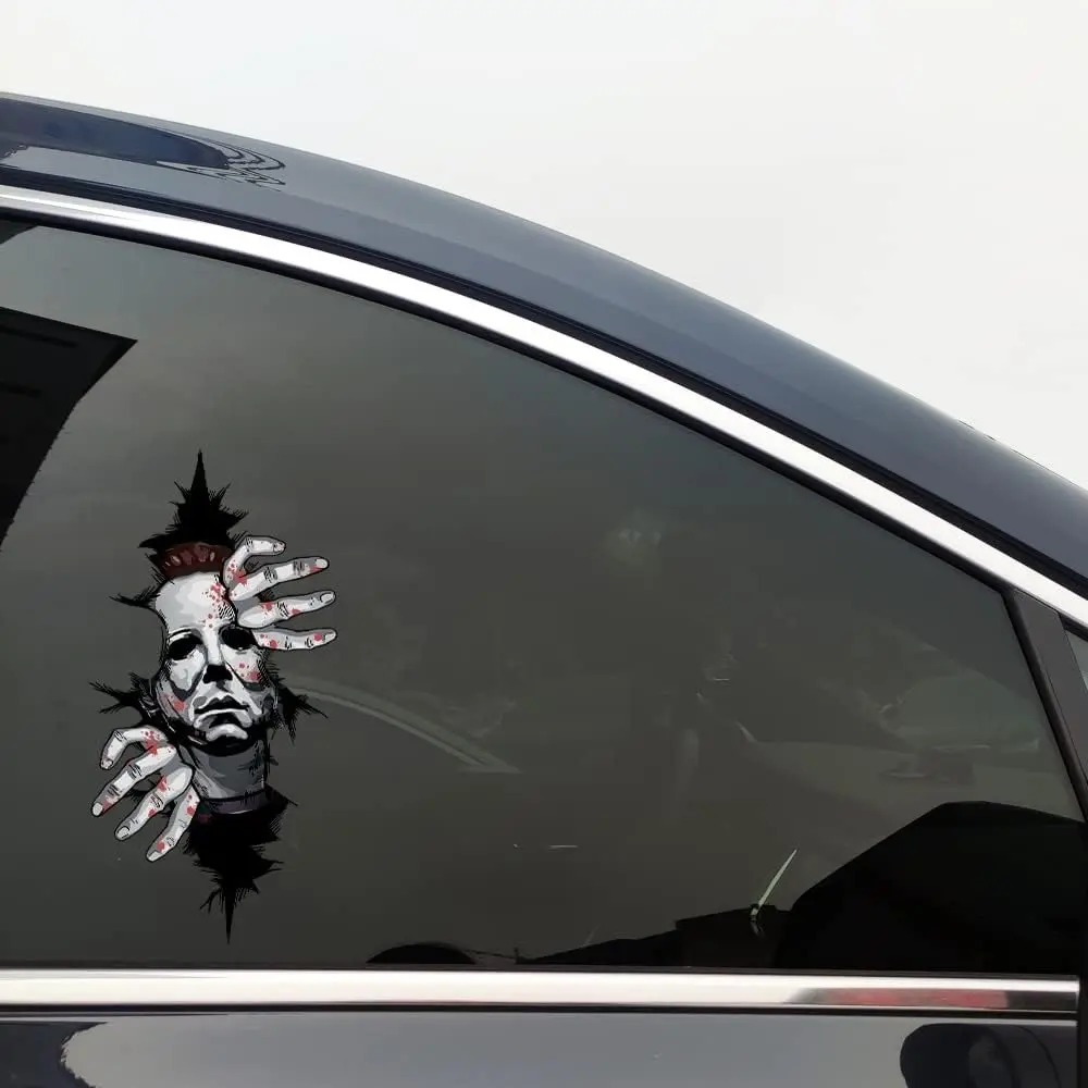 Michael Horror Car Vinyl Sticker, Halloween Broken Window Vinyl Decal for Laptop Notebook Phone Decor