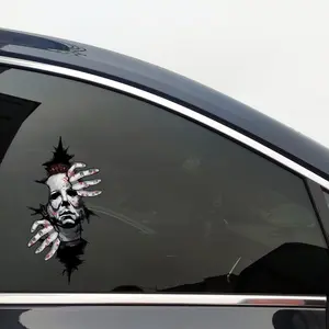 Michael Horror Car Vinyl Sticker, Halloween Broken Window Vinyl Decal for Laptop Notebook Phone Decor