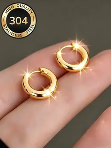 18k Gold Plated Stainless Steel Huggie Hoop Earrings, Low Allergy, Elegant Fashion Jewelry, Perfect for Daily and Festival Wear