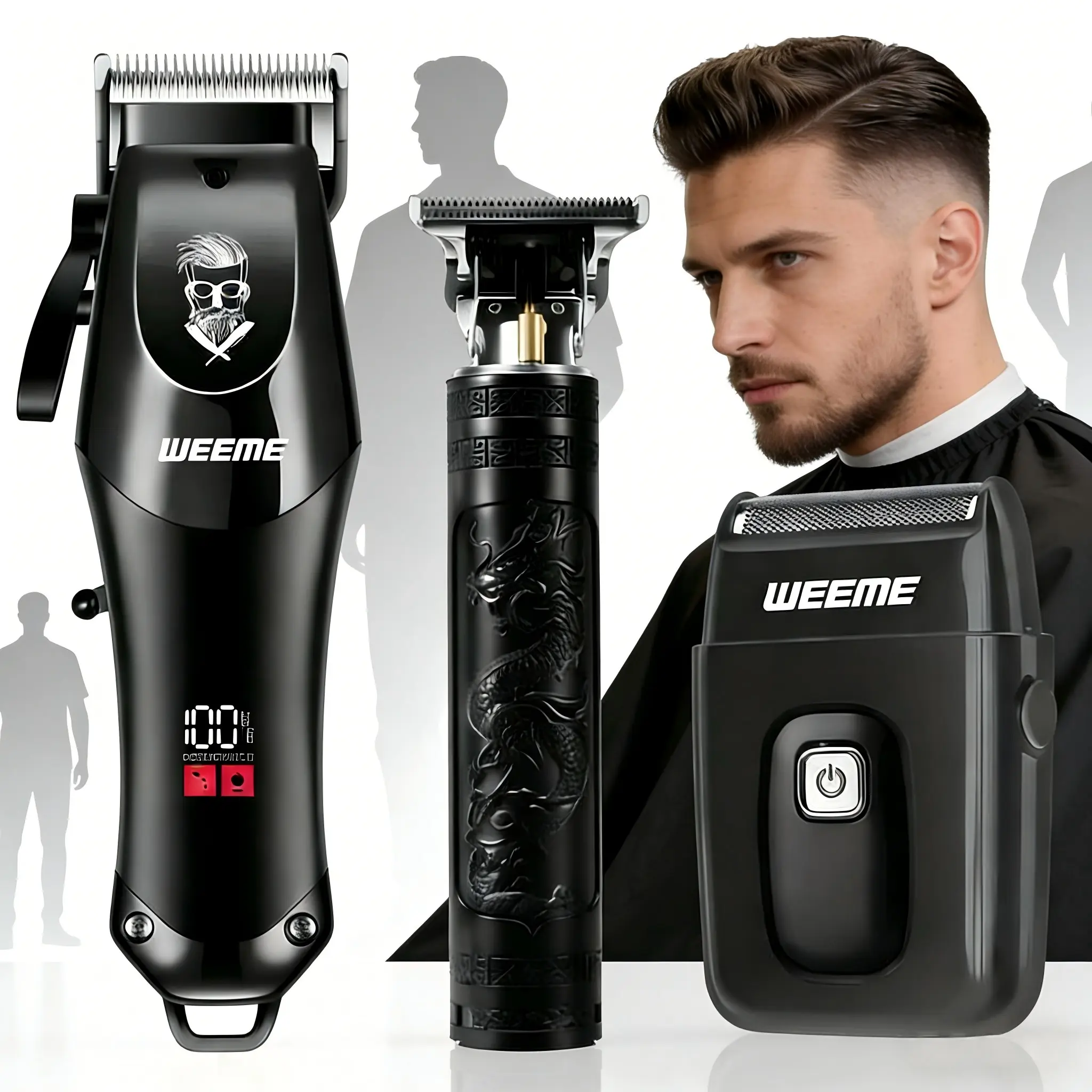WEEME Men's Electric Hair Clipper Set, With LED digital display, T-shaped blade for gap-free trimming, no-pull hair clippers, Cordless & portable, Wireless Clippers, USB Rechargeable Clipper, suitable for haircutting, beard trimming, styling