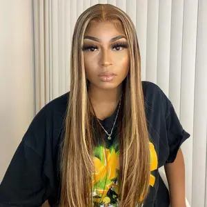 OQ HAIR Ombre Lace Front Glueless Wig Human Hair 7X5 Straight Highlight Wig 180% Density 4/27 Colored Honey Blonde Wear Go Wigs