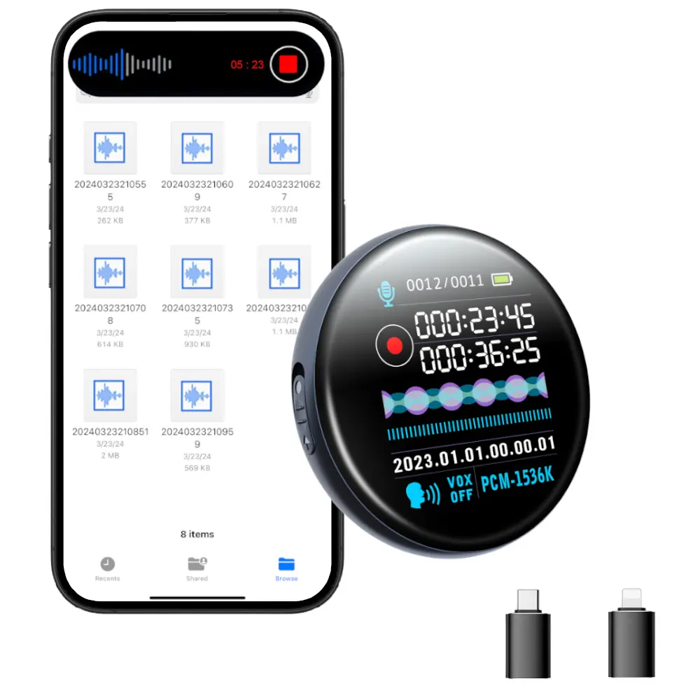 HD Magnetic Noise-Canceling Voice Recorder, Compact Audio Device with 1-Touch Recording, Long Battery Life, Large Storage, USB Transfer, and Lossless MP3 Playback