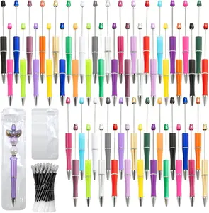 [New Deal] 150 Pieces DIY Beadable Pen Bulk Kit – 50 Plastic Ballpoint Pens with Refills & Bags – School Supplies, Office Accessories & Decorative Items for Students & Teachers (Multicolor)