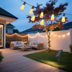 DAYBETTER ST38 Solar Outdoor String Lights（Remote Control）Waterproof Retro Edison Bulbs Energy Efficient for Courtyards Terraces and Canopies