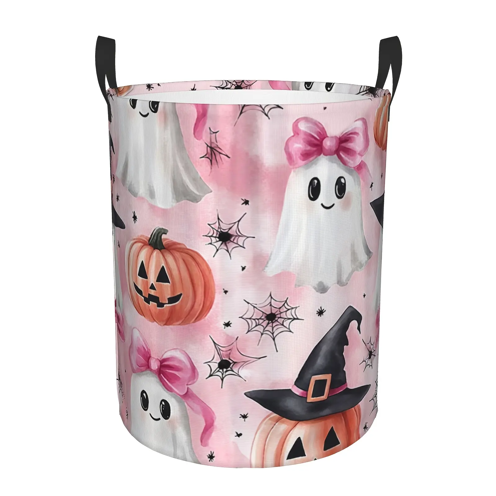 Laundry Basket, Halloween Pumpkin Collapsible Laundry Baskets, Bat Spider Web Oxford Hamper With Handles For Bathroom Bedroom Home Storage 19.6*15.7inch, Halloween Basket, Fall Basket, Halloween Baskets, Spooky Basket