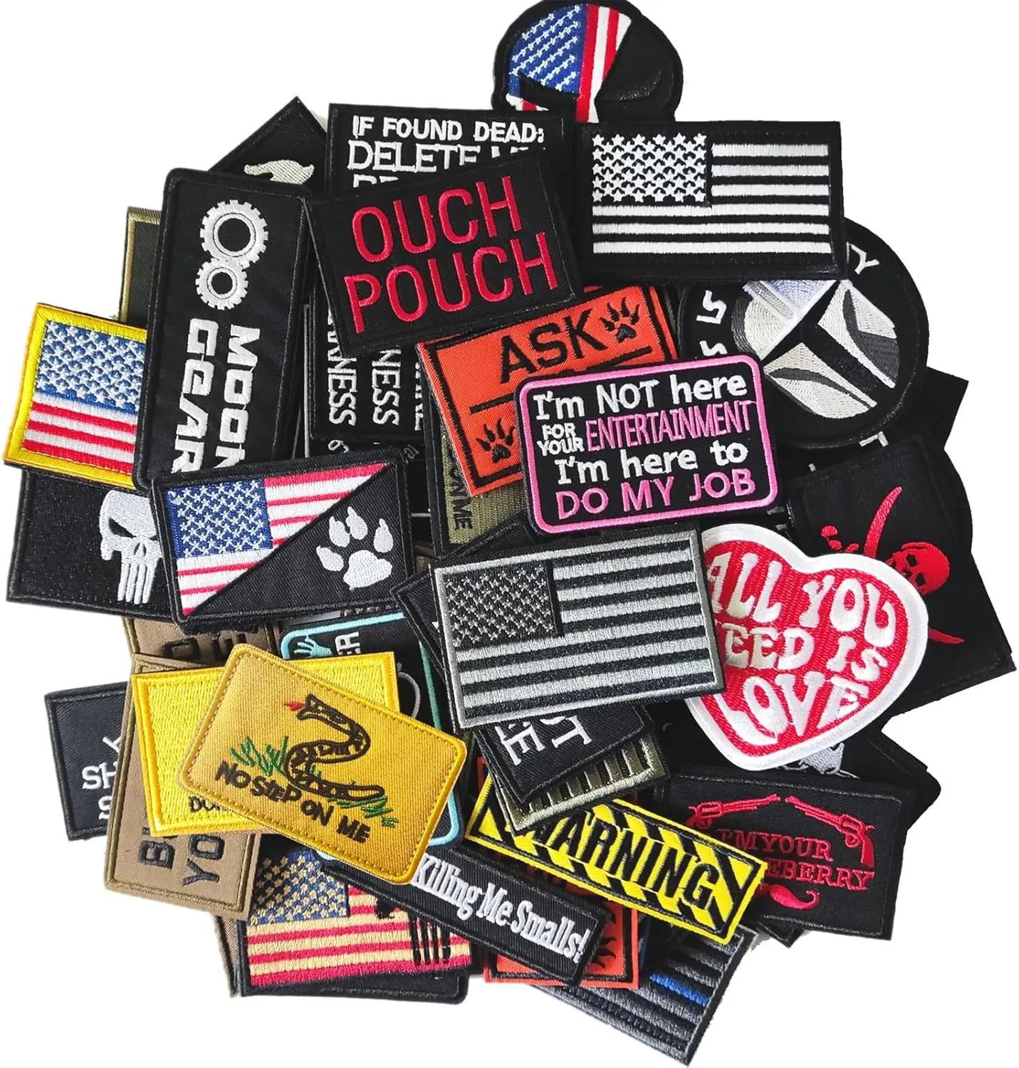 Harsgs 20-Piece Random Design Fabric Patches Bundle - Full Embroidery Loop Hook Set for Military Gear, Caps, Bags, Vests