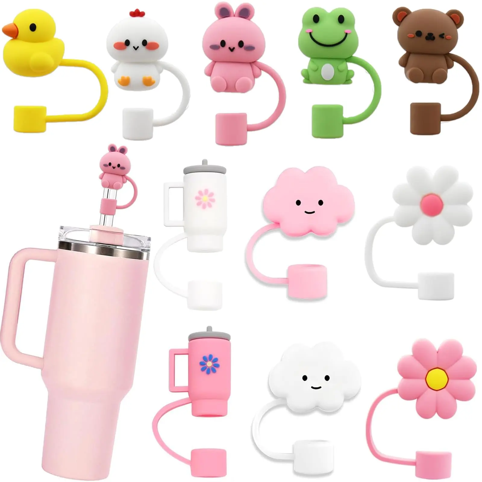 11Pcs Silicone Straw Covers for Stanley Cup 30 & 40oz, Reusable Lid Accessories, 10mm Straw Toppers