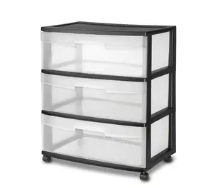 Black Sterilite Wide Cart with 3 Drawers Household Organiser