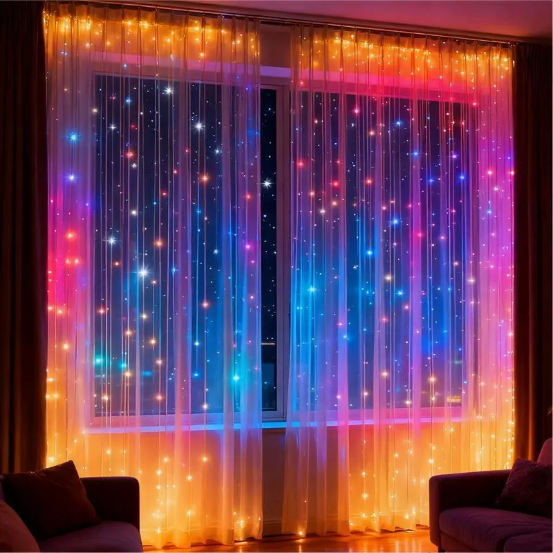 300-LED Fairy Curtain String Lights (0-5W), 9.8ft x 9.8ft Corded USB Plug-in, 8 Modes, IP44 Weatherproof, Dimmable with Timer Remote, LED Lighting for Bedroom Indoor Home Festive Decor (Multicolor/Warm White)